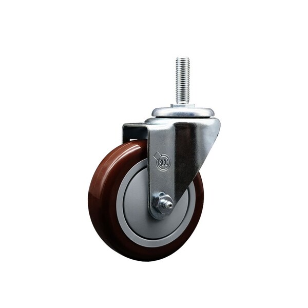 4 Inch Maroon Polyurethane Wheel Swivel 34 Inch Threaded Stem Caster Service Caster